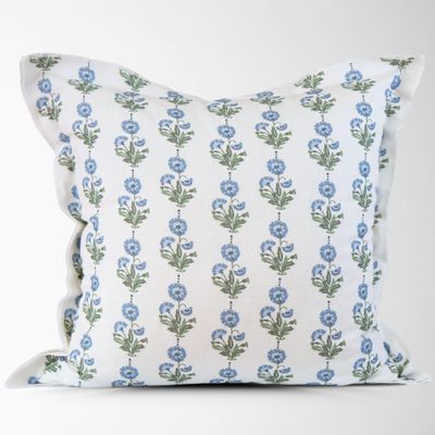 Amalthea Block Print Pillow Cover 100% Cotton/Linen Designer Throw Pillow Cover Luxury Decorative Accent for Sofa, Couch, Bed & Modern Coastal Grandmillennial Home Dcor (Blue, 22x22)