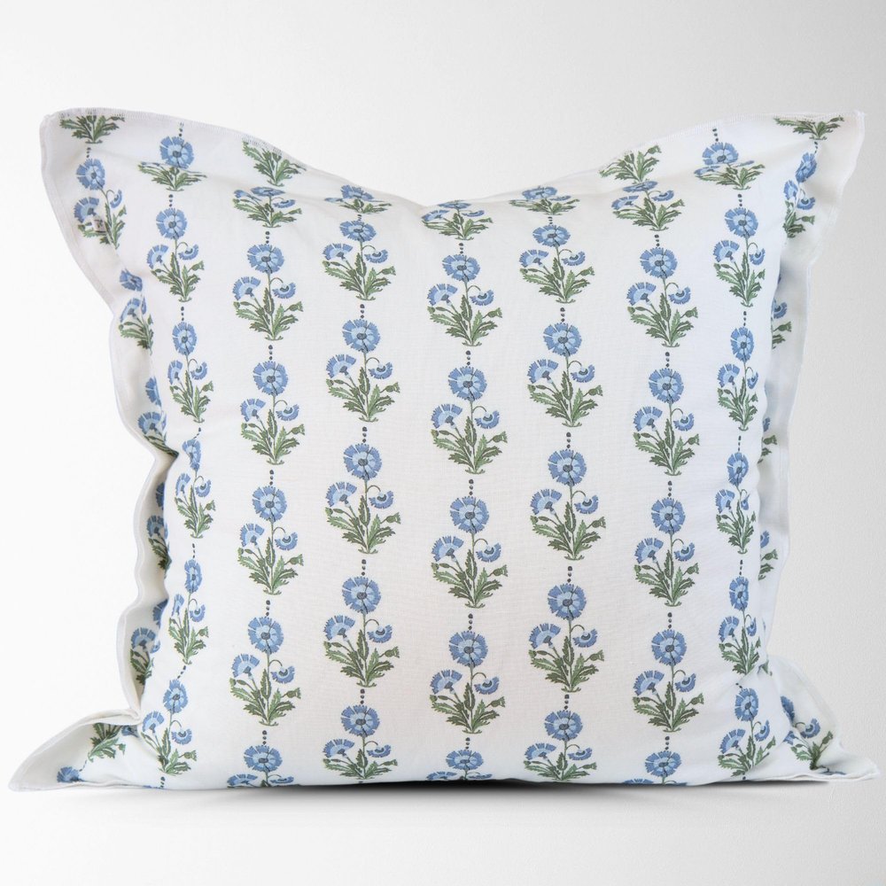Amalthea Block Print Pillow Cover 100% Cotton/Linen Designer Throw Pillow Cover Luxury Decorative Accent for Sofa, Couch, Bed & Modern Coastal Grandmillennial Home Dcor (Blue, 22x22)