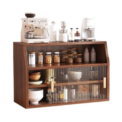 Kitchen Storage Cabinets Kitchen Sideboard with Sliding Doors Solid Wood Pantry Cabinet Countertop Spice Organizer Freestanding Pantry Rack for Dish Bowl Space Saver(Brown,60cm)