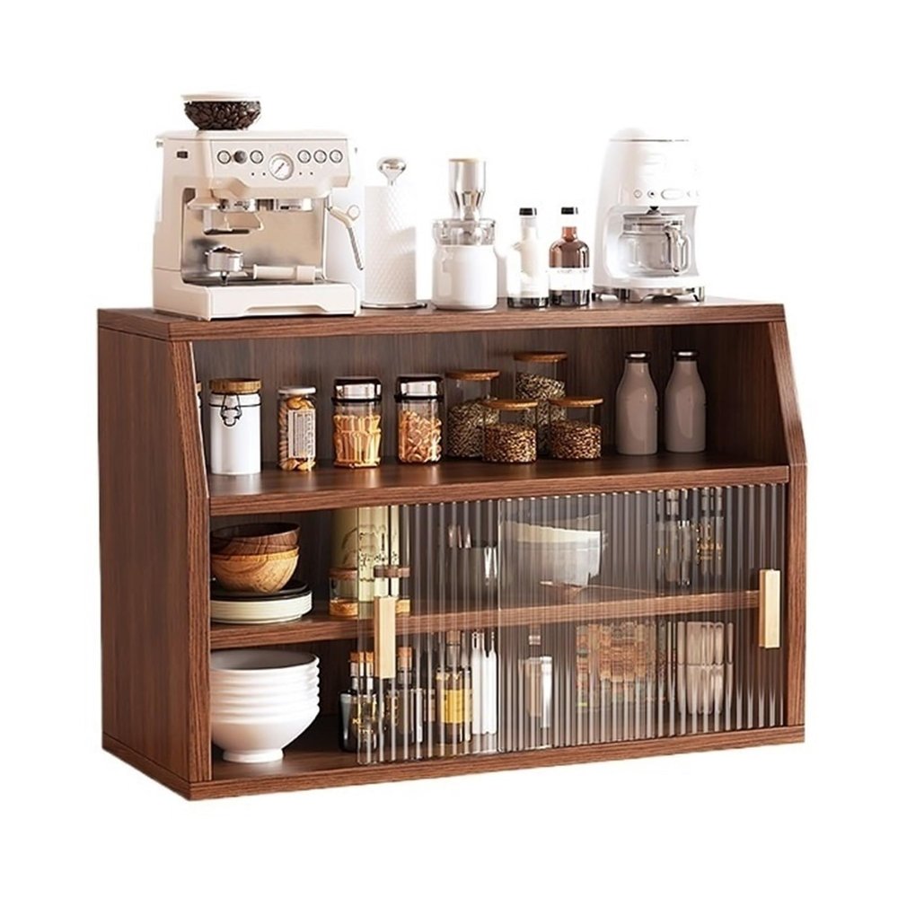 Kitchen Storage Cabinets Kitchen Sideboard with Sliding Doors Solid Wood Pantry Cabinet Countertop Spice Organizer Freestanding Pantry Rack for Dish Bowl Space Saver(Brown,60cm)