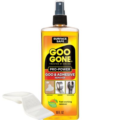 Goo Gone Spray Pro-Power Adhesive Remover with Scraper, Professional Strength, Easily Removes Wood Glue, Grease, Tar, Stickers, Goos, Wet Paint & Grime, Surface Safe, Fast Working, 16 Fl Oz