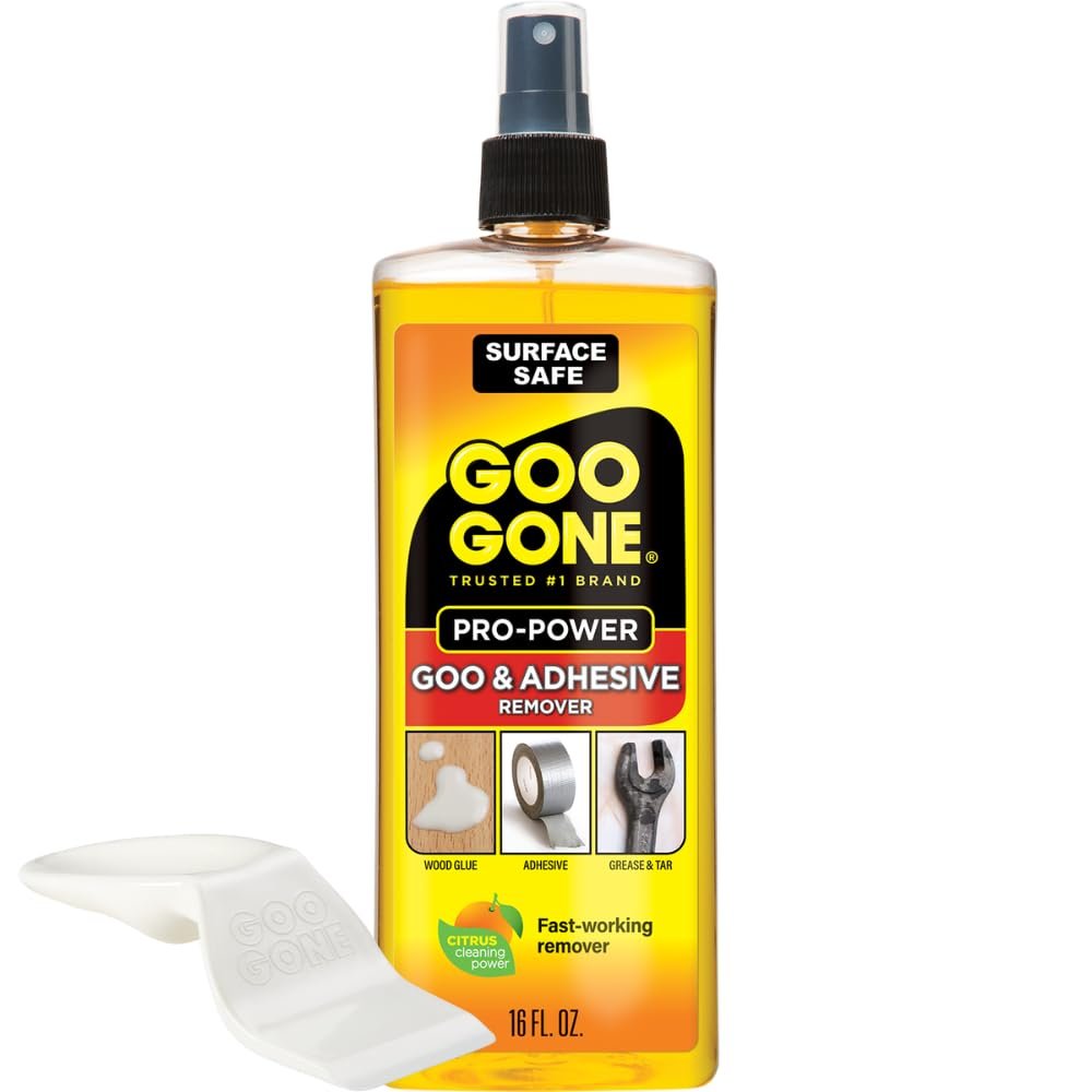 Goo Gone Spray Pro-Power Adhesive Remover with Scraper, Professional Strength, Easily Removes Wood Glue, Grease, Tar, Stickers, Goos, Wet Paint & Grime, Surface Safe, Fast Working, 16 Fl Oz