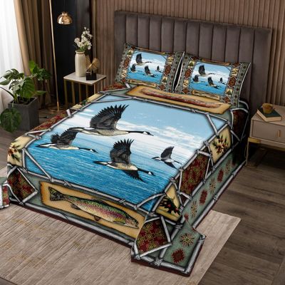 Feelyou Mallard Duck Bedspread Twin Size Lake Lodge Cabin Rustic Coverlet Set for Kids Boys Girls Wildlife Quilted Coverlet Microfiber