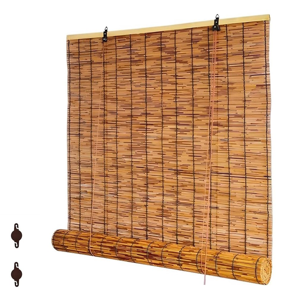 Roll Up Bamboo Blinds for Patio, Retro Outdoor Roller Shade 28" 30" 34" 46" 52" 64" 72" Cordless Bamboo Shades for Windows Roman Roller Blinds Sun Protection(36''W x 36''H)