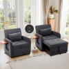 COLAMY Convertible Sleeper Chair-Fabric Futon Sofa Bed, Single Sleeper Sofa, Small Couch Bed with USB Port, Foldable Table, Pillow, Adjustable Backrest for Dorm/Bedroom/College Darkgrey view 3