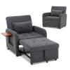 COLAMY Convertible Sleeper Chair-Fabric Futon Sofa Bed, Single Sleeper Sofa, Small Couch Bed with USB Port, Foldable Table, Pillow, Adjustable Backrest for Dorm/Bedroom/College Darkgrey view 4
