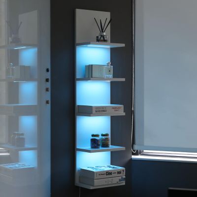 AskTag 5 Tier Wall Shelf Unit, RGB Lack Shelf, Vanity Shelves with Light,White Shelves for Room,Office,Bathroom,Remote Control