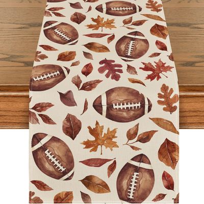 Fall Tablecloth Rugby Pumpkins Table Runner 13x72 Inch Thanksgiving Home Seasonal Autumn Kitchen Dining Table Party Decoration -A