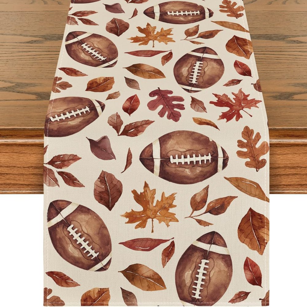 Fall Tablecloth Rugby Pumpkins Table Runner 13x72 Inch Thanksgiving Home Seasonal Autumn Kitchen Dining Table Party Decoration -A