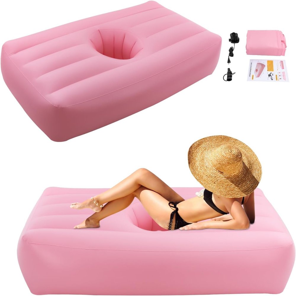 DouSeiAi Inflatable Bed with Hole 72x40x17 Inch, PVC Air Mattress for BBL Surgery Recovery, Camping, Traveling, Hiking, Guest Bed, Home Use, with Electric Pump, Pink