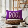 2pack Halloween Skeleton Decor Pillow Covers 12x20 Inch Happy Halloween Skull/Boo Cushion Covers Farmhouse Funny Skull Decorative Rectangular/Lumbar Pillowcases for Sofa/Couch/Porch (Purple) view 3