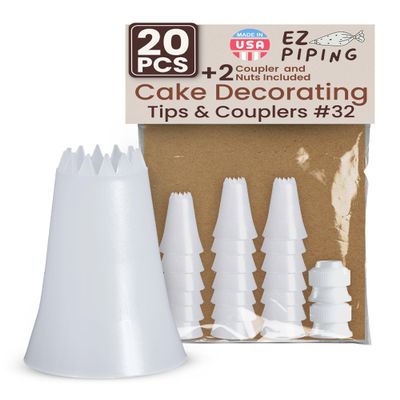 Reusable Plastic Piping Tips, Nozzles Standard Size Star Tip #32 (20pcs)
