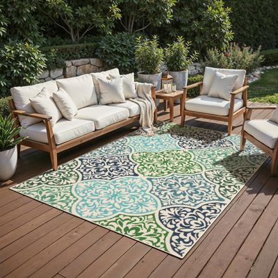 Oriental Weavers Meridian 4266L - Machine Woven Area Rug - 1'10" x 2'10" - in Blue/Green - Morrocan Style Patio, Deck, Porch, Mud Room Rug