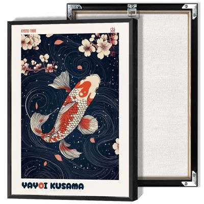 Japanese Yayoi Kusama Style Artwork Poster Kyoto Lotus Pond Koi Canvas Wall Art Japan Abstract Aesthetic Gallery Prints Painting For Living Room Bedroom Wall Decor 16x24in Unframed