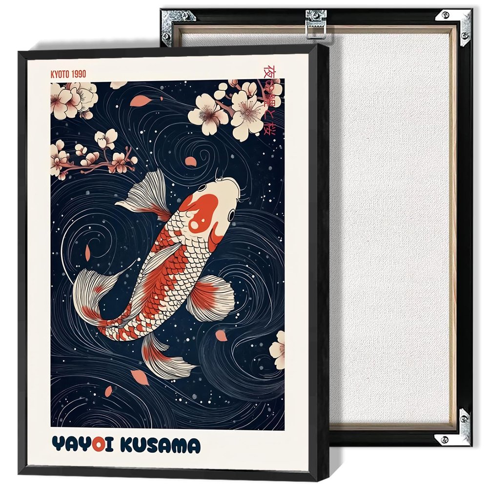 Japanese Yayoi Kusama Style Artwork Poster Kyoto Lotus Pond Koi Canvas Wall Art Japan Abstract Aesthetic Gallery Prints Painting For Living Room Bedroom Wall Decor 16x24in Unframed