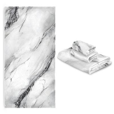 ALAZA White Marble with A Hint of Black Pattern Bath Towels Set 3 Piece 1 Bathroom Towels 1 Hand Towel 1 Washcloth Soft Luxury Face Towel for Beach Bathroom Decor