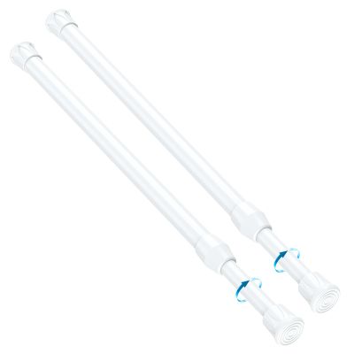 2PCS Small Tension Curtain Rod 16 to 28 Inch,White Short Curtain Rods No Drilling,Loaded Expandable Spring Curtain Rods for Kitchen,Closet,Cupboard,Door,Bookshelf