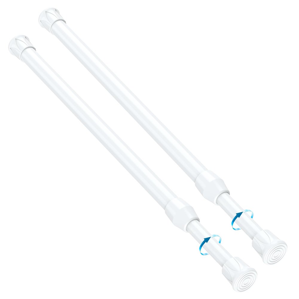 2PCS Small Tension Curtain Rod 16 to 28 Inch,White Short Curtain Rods No Drilling,Loaded Expandable Spring Curtain Rods for Kitchen,Closet,Cupboard,Door,Bookshelf