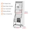TBLOTYD Magazine Rack Magazine Stand Outdoor Trifold Brochure Stand Magazine Holder, Metal 4 Pockets Display Rack with Wheels, Floor Newspaper Information Rack for Exhi,Black view 3