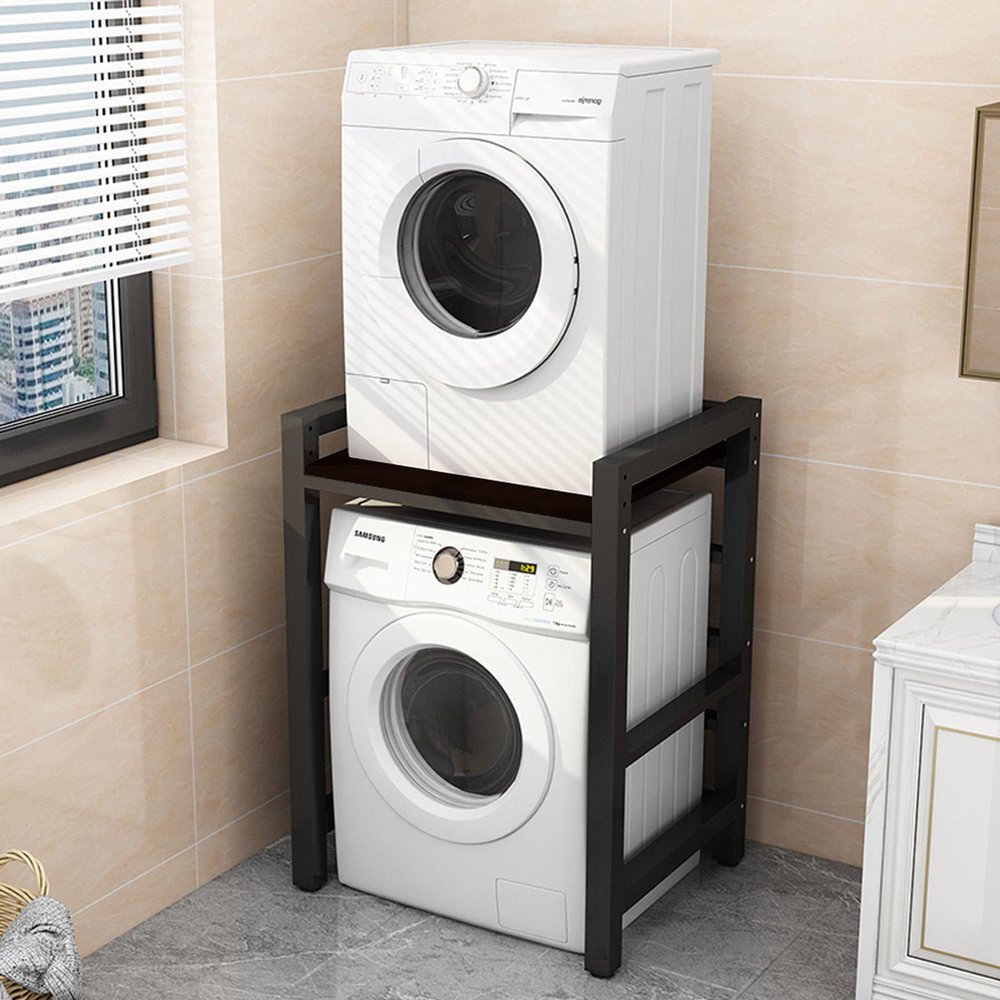 Adjustable Laundry Room Storage Rack for Washing Machine - Space-Saving Over Washer Shelf Unit, 3 Heights (90/95/100cm), Perfect for Kitchen, Balcony, Living Room - Black