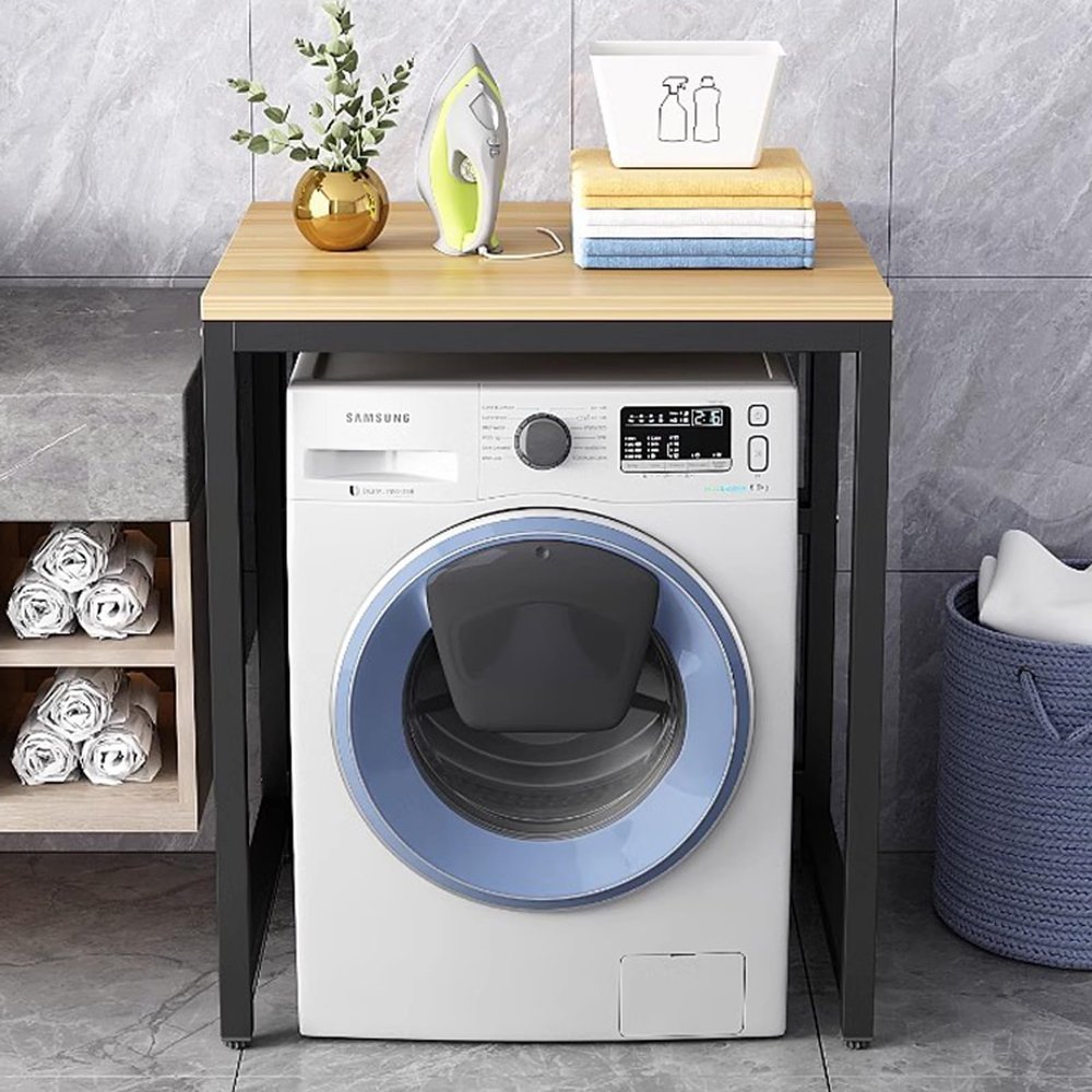Adjustable Storage Rack for Drum Washing Machine - Space-Saving Shelf Organizer with Non-Slip Feet for Small Bathrooms - Freestanding Unit Over Washer