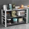 Microwave Stand with Open Shelves, Stainless Steel Kitchen Rack, Durable Baker's Rack, Metal Frame Kitchen Island, 4 Hooks, Prep Table for Microwave Oven, Space-Saving Storage Solution view 2