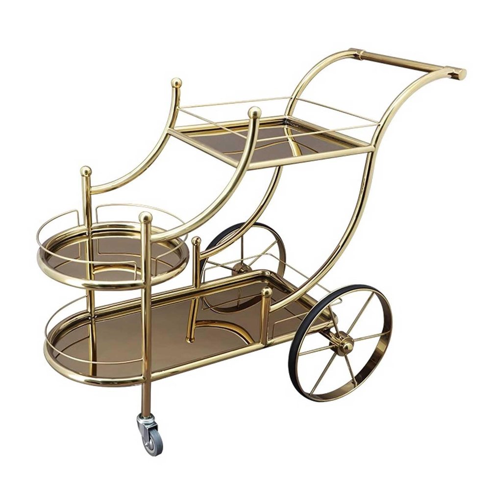 LIBANGRONG-888 Shelf Luxury Gold 3 Tier Bar Trolleys with Silent Wheels for Kitchen, Dining Room, Living Room and Parties, Stainless Steel Shelf Organizer