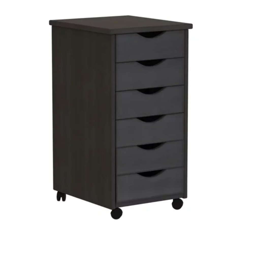 LIBANGRONG-888 Shelf Trolley with Wooden Wheels, Trolley with Wheels of 6 Drawers for Kitchen, Dining Room, Bathroom, Black Shelf Organizer
