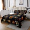 Homewish Constellation Bedspread King Size,Golden Green Western Style Quilt Set with 2 Pillowcases,Starry Galaxy Dark Blue Black Microfiber Coverlet Set for Children Adult,Breathable view 3