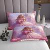 Homewish Pink Princess Bedspread King Size,Dreamy Castle Girly Purple Quilt Set with 2 Pillowcases,Fairy Tale Garden Floral Fantasy Microfiber Coverlet Set for Children Adult,Breathable view 4