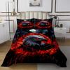 Homewish Eagle Print Bedspread King Size,Wild Animal Chain Nature Trees Quilt Set with 2 Pillowcases,Fire Red Flame Pattern Black Microfiber Coverlet Set for Children Adult,Breathable view 2