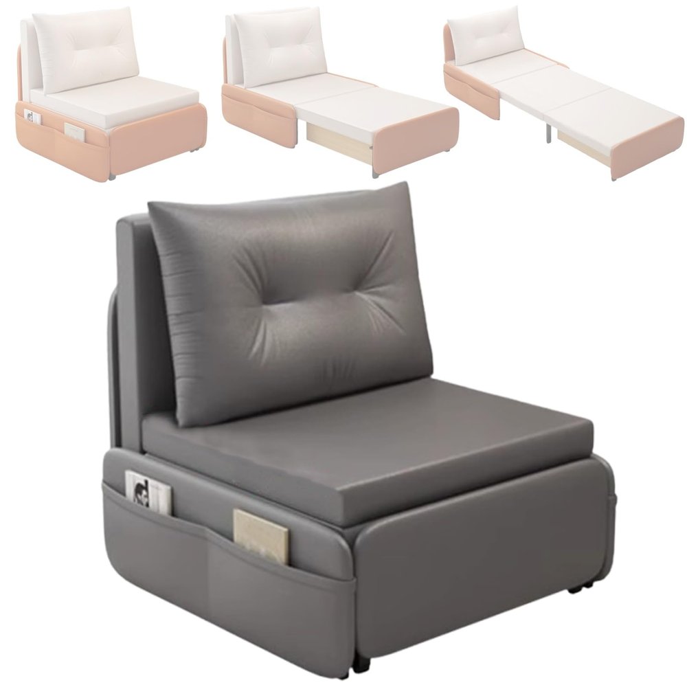 3-in-1 Folding Sofa Bed with Washable Fabric, Convertible Sleeper Sofa Chair, Pull-Out Couch Guest Beds with Storage Box & 205cm Sleeping Length(Gray,105 * 84 * 87cm)