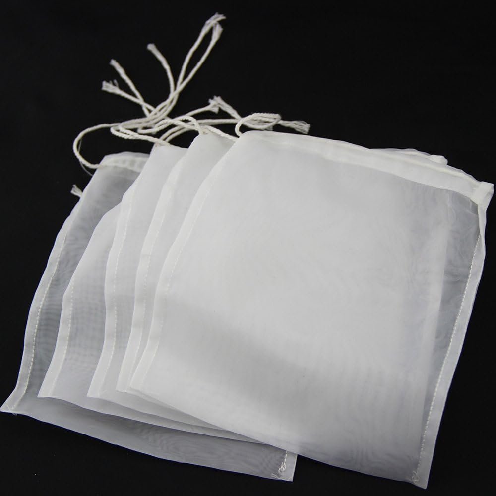 5 Pcs Nylon Straining Bag,Brew Strainer Bags for Juicing 6 x 7.8 inch Reusable Wine Straining Bag for Homebrewing,Nylon Mesh Durable Fine Mesh Strainer Bag for Home Brewing Hops Grains Fruit Wine Beer