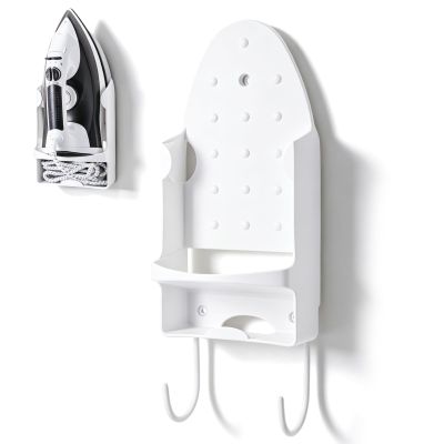 Ironing Board Hanger Wall Mount, Electric Iron Holder Rack Organizer with Hooks for Household Bathroom Laundry Room Closet Hotel White