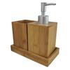 Bamboo Bathroom Accessory Set Soap Dispenser and Mouthwash Cup view 1