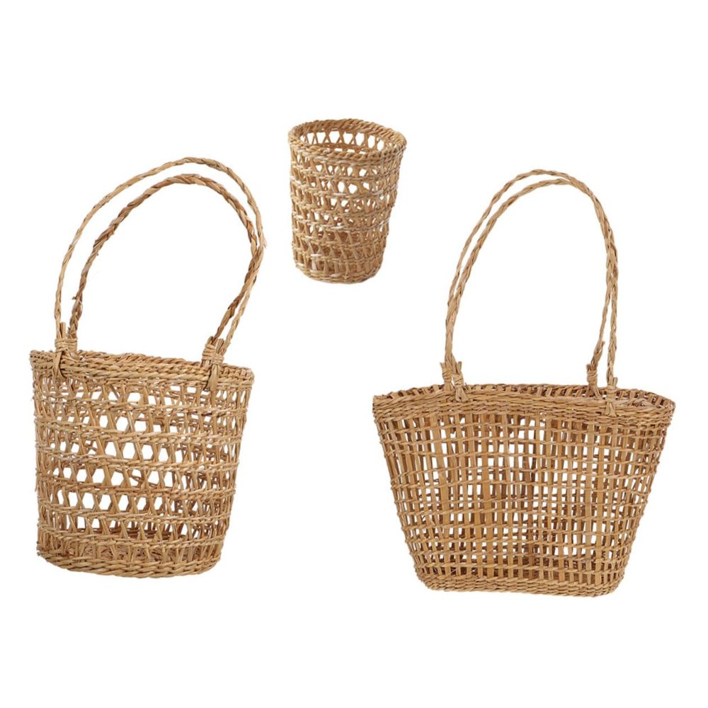 Abaodam 1Set Straw Woven Basket Decorative Flower Baskets for Desktop Organization Sundries Organizer Handmade Craft for Home Decor and Parties