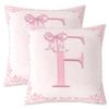 Manfei Pink Letter F Throw Pillow Cover Watercolor Floral Bow Double Sides Pillow Case for Kids Boys Girls,Princess Bowkont Cushion Cover for Bed Couch Sofa,2 Pack 18"x18" view 1