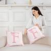 Manfei Pink Letter F Throw Pillow Cover Watercolor Floral Bow Double Sides Pillow Case for Kids Boys Girls,Princess Bowkont Cushion Cover for Bed Couch Sofa,2 Pack 18"x18" view 2
