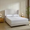 KEIKI King Size Upholstered Bed with Wingback Headboard, Chenille Bedframe, Wooden Slat Mattress Support, No Box Spring Needed, Ivory view 1