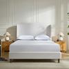 KEIKI King Size Upholstered Bed with Wingback Headboard, Chenille Bedframe, Wooden Slat Mattress Support, No Box Spring Needed, Ivory view 2