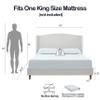 KEIKI King Size Upholstered Bed with Wingback Headboard, Chenille Bedframe, Wooden Slat Mattress Support, No Box Spring Needed, Ivory view 3