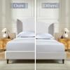 KEIKI King Size Upholstered Bed with Wingback Headboard, Chenille Bedframe, Wooden Slat Mattress Support, No Box Spring Needed, Ivory view 4