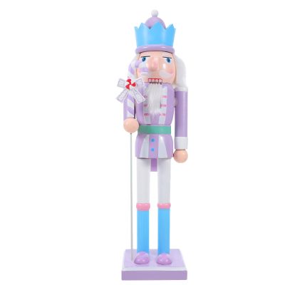 LOGOFUN Wooden Nutcracker Soldier Figurine Christmas Tabletop Ornament for Festive Holiday Shelf Fireplace Centerpiece Decor - 38cm Purple