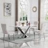 5 Piece Dining Room Table Set, 70" Faux Marble Dining Table Set for 4, White Gold Kitchen Table and 4 Blue Velvet Dining Chairs with Gold Stainless Steel Legs for Kitchen Home view 1