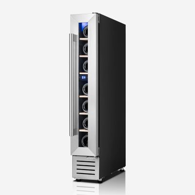 Yeego Wine Fridge Cooler - 7 Bottles Wine Cooler, 40-65F Wine Refrigerator Glass Door, Built in, Freestanding or Under Counter Fridge for Home Bar Office