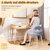 gihusrzx Makeup Vanity Chair with Back, Bow-Knot Girls Boys Desk Chair Comfy No Wheels,Modern Dining Chair,Small Accent Chair with Adustable Legs & Bow Pillow for Home Office, Bedroom Blue view 3