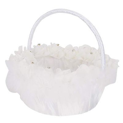 Wedding Flower Baskets, Satin Elegant Bride Basket Flower Girl Box with Handle for Wedding Ceremony Party Desktop Decor