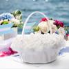 Wedding Flower Baskets, Satin Elegant Bride Basket Flower Girl Box with Handle for Wedding Ceremony Party Desktop Decor view 2
