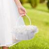 Wedding Flower Baskets, Satin Elegant Bride Basket Flower Girl Box with Handle for Wedding Ceremony Party Desktop Decor view 4