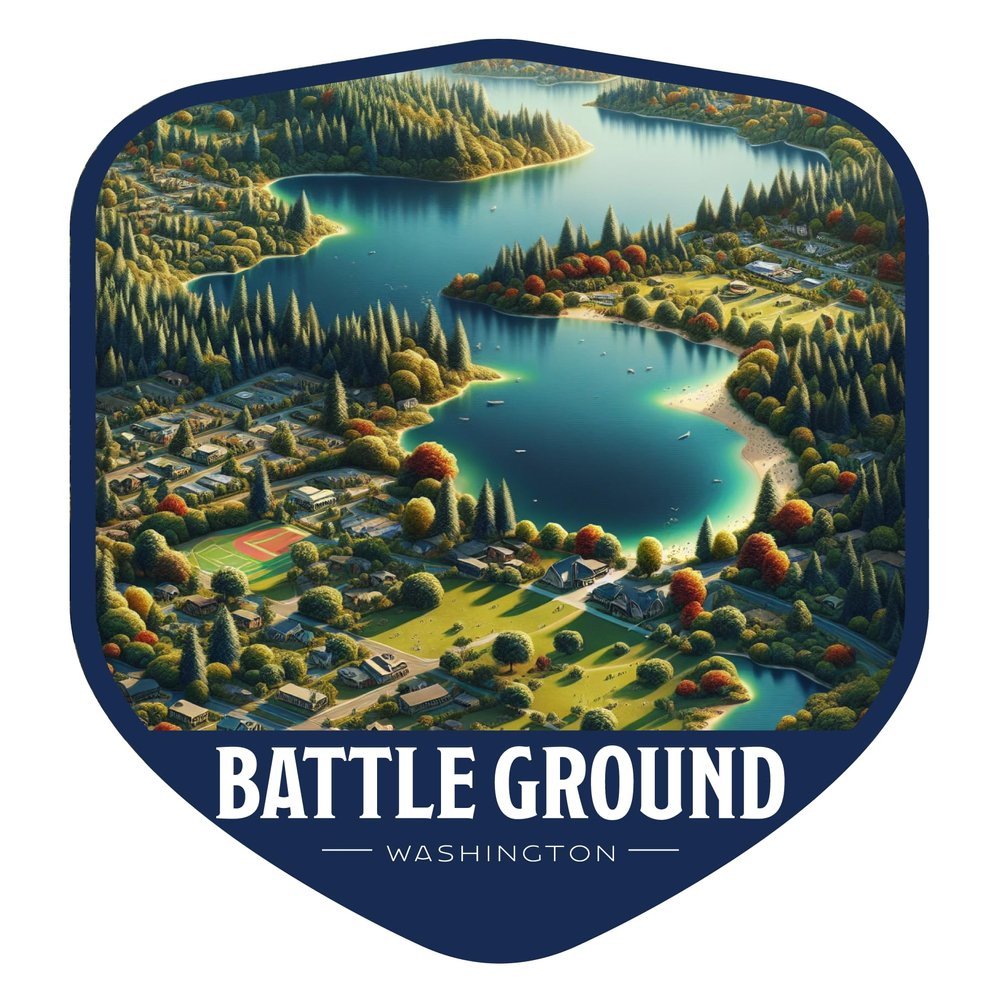 Battle Ground Washington Vintage Shield Badge Souvenir - 3-Inch Vinyl Magnet